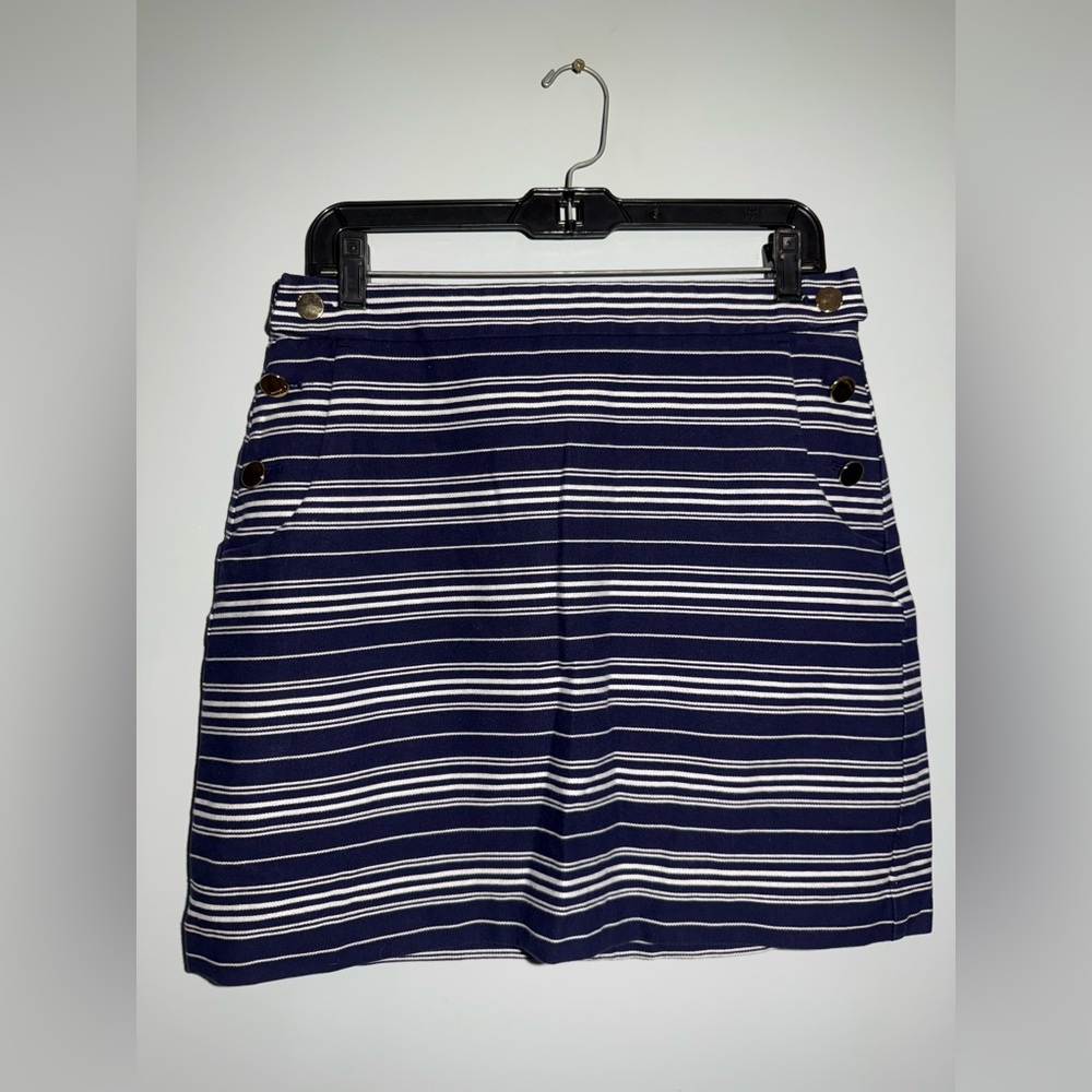 LOFT Navy and White Striped Mini Skirt